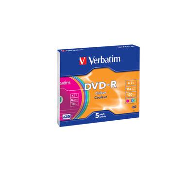 Scatola 5 DVD-R - slim Case - serigrafato colorato - 4,7 Gb - Verbatim - 43557 - 23942435570 - DMwebShop