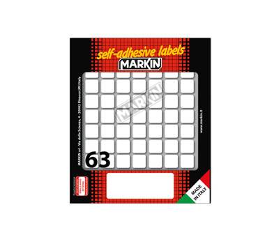 Etichetta adesiva permanente rettangolare - 14 x 14 mm - 63 etich. per foglio - 10 fogli per busta - bianco - conf. 25 pezzi Markin - 10011 - 31073A - DMwebShop