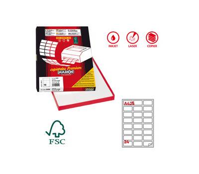 Etichetta adesiva A425 - permanente - 64 x 34 mm - 24 etichette per foglio - bianco - scatola 100 fogli A4 - Markin - X210A425 - 8007047020505 - DMwebShop