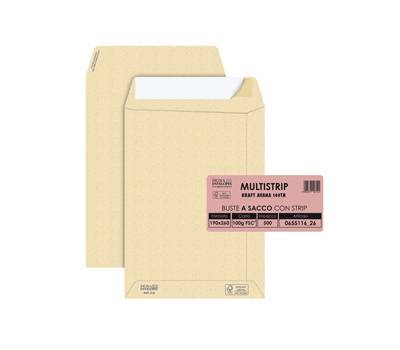 Busta sacco MULTI STRIP avana carta riciclata FSC strip adesivo - 190 x 260 mm - 100 gr - conf. 500 pezzi - Pigna - 065511626 - 8006873106124 - DMwebShop