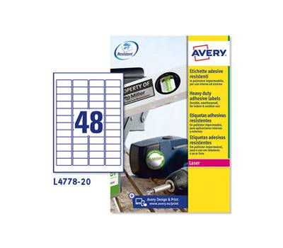 Etichetta in poliestere L4778 - permanente - 45,7 x 21,2 mm - 48 etic. per foglio - bianco - conf. 20 fogli A4 - Avery - L4778-20 - 5014702109249 - DMwebShop