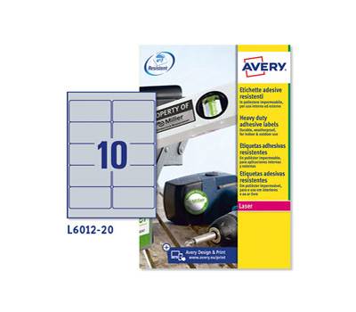 Etichetta in poliestere L6012 - permanenti - 96 x 50,8 mm - 10 etic. per foglio - argento - conf. 20 fogli A4 - Avery - L6012-20 - 4004182144282 - DMwebShop