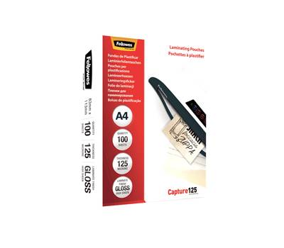 Pouches Capture125 - A4 - 216 x 303 mm - 125 micron - scatola 100 pezzi - Fellowes - 53074. - 77511530746 - DMwebShop