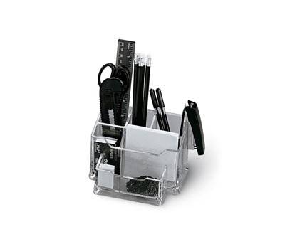 Portatutto da banco - plexiglass - 19 x 12 x 10 cm - accessori inclusi - trasparente - Lebez - 5474. - 8002787054742 - DMwebShop