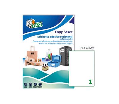 Etichetta in poliestere PC4 - permanente - 210 x 297 mm - 1 etichetta per foglio - trasparente - conf. 100 fogli A4 - Tico - PC4-210297 - 8007827243087 - DMwebShop