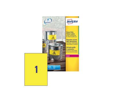 Etichetta in poliestere L6111 - permanente - 210 x 297 mm - 1 etic. per foglio - giallo fluo - conf. 20 fogli A4 - Avery - L6111-20 - 4004182061114 - DMwebShop