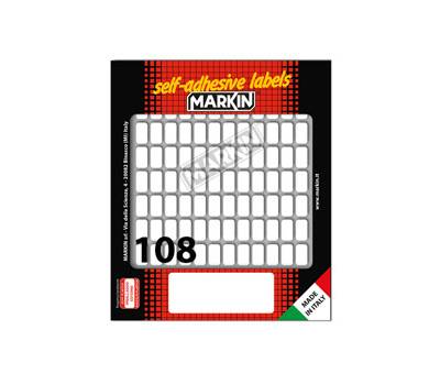 Etichetta adesiva permanente rettangolare - 14 x 8 mm - 108 etich. per foglio - 10 fogli per busta - bianco - conf. 10 pezzi Markin - X11010 - 8007047050373 - DMwebShop