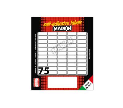Etichetta adesiva permanente rettangolare - 21 x 8 mm - 75 etich. per foglio - 10 fogli per busta - bianco - conf. 10 pezzi Markin - X11015 - 8007047050311 - DMwebShop