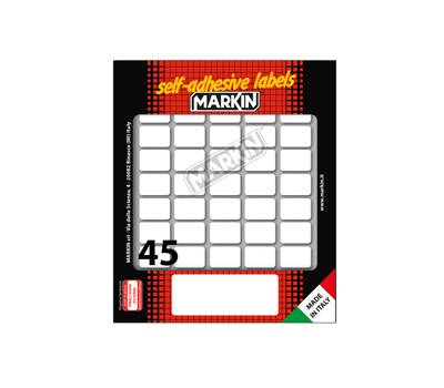Etichetta adesiva permanente rettangolare - 21 x 14 mm - 45 etich. per foglio - 10 fogli per busta - bianco - conf. 10 pezzi Markin - X11016 - 8007047050366 - DMwebShop
