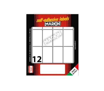 Etichetta adesiva permanente rettangolare - 46 x 27 mm - 12 etich. per foglio - 10 fogli per busta - bianco - conf. 10 pezzi Markin - X11034 - 8007047050144 - DMwebShop