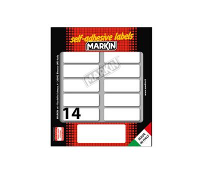 Etichetta adesiva permanente rettangolare - 52 x 18 mm - 14 etich. per foglio - 10 fogli per busta - bianco - conf. 10 pezzi Markin - X11036 - 8007047050328 - DMwebShop