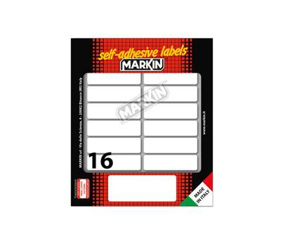 Etichetta adesiva permanente rettangolare - 56 x 16 mm - 16 etich. per foglio - 10 fogli per busta - bianco - conf. 10 pezzi Markin - X11038 - 8007047050403 - DMwebShop