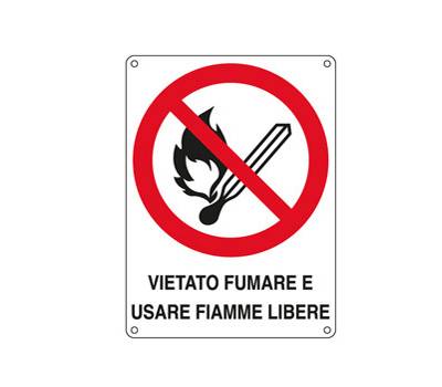Cartello segnalatore - 16,6 x 23,3 cm - VIETATO FUMARE E USARE FIAMME LIBERE - alluminio - Cartelli Segnalatori - E620501W - 8798100620502 - DMwebShop