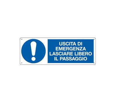 Cartello segnalatore - 35 x 12,5 cm - USCITA DI EMERGENZA LASCIARE LIBERO IL PASSAGGIO - alluminio - Cartelli Segnalatori - E19994K - 8798110019990 - DMwebShop