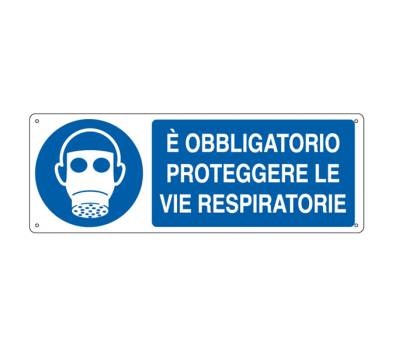 Cartello segnalatore - 35 x 12,5 cm - E' OBBLIGATORIO PROTEGGERE LE VIE RESPIRATORIE - alluminio - Cartelli Segnalatori - E1903K - 8798140319039 - DMwebShop