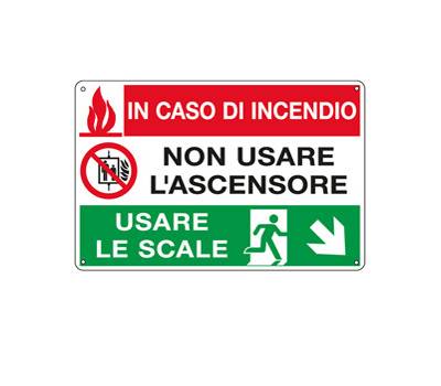 Cartello segnalatore multisimbolo - 30 x 20 cm - IN CASO DI INCENDIO NON USARE L'ASCENSORE - alluminio - Cartelli Segnalatori - E3537 - 8798320063530 - DMwebShop