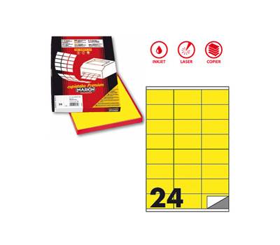 Etichetta adesiva C500 - permanente - 70 x 36 mm - 24 etichette per foglio - giallo fluo - scatola 100 fogli A4 - Markin - X210C500F-GI - 8007047021809 - DMwebShop