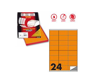Etichetta adesiva C500 - permanente - 70 x 36 mm - 24 etichette per foglio - arancio fluo - scatola 100 fogli A4 - Markin - X210C500F-AR - 8007047051271 - DMwebShop