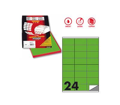 Etichetta adesiva C500 - permanente - 70 x 36 mm - 24 etichette per foglio - verde fluo - scatola 100 fogli A4 - Markin - X210C500F-VE - 8007047051257 - DMwebShop