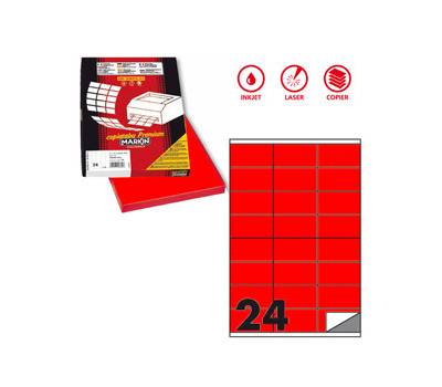 Etichetta adesiva C500 - in carta - permanente - 70 x 36 mm - 24 etichette per foglio - rosso fluo - 100 fogli A4 - Markin - X210C500F-RO - 8007047051264 - DMwebShop