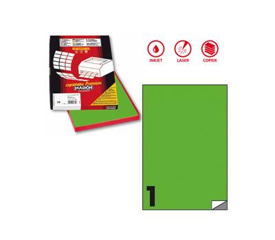 Etichetta adesiva C503 - permanente - 210 x 297 mm - 1 etichetta per foglio - verde fluo - scatola 100 fogli A4 - Markin - X210C503F-VE - 8007047051028 - DMwebShop