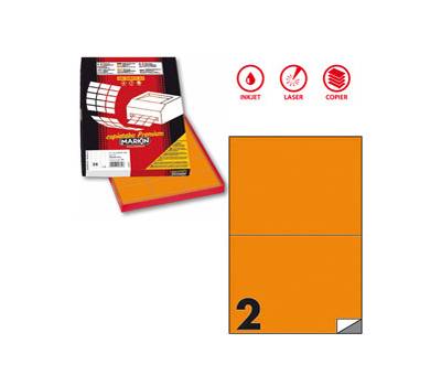 Etichetta adesiva C509 - permanente - 210 x 148,5 mm - 2 etichette per foglio - arancio fluo - scatola 100 fogli A4 - Markin - X210C509F-AR - 8007047051066 - DMwebShop