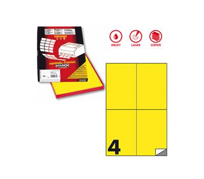 Etichetta adesiva C519 - permanente - 105 x 148,5 mm - 4 etichette per foglio - giallo fluo - scatola 100 fogli A4 - Markin - X210C519F-GI - 8007047051127 - DMwebShop