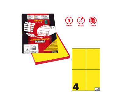 Etichetta adesiva C519 - permanente - 105 x 148,5 mm - 4 etichette per foglio - giallo fluo - scatola 100 fogli A4 - Markin - X210C519F-GI - 8007047051127 - DMwebShop