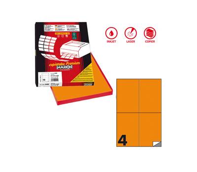 Etichetta adesiva C519 - permanente - 105 x 148,5 mm - 4 etichette per foglio - arancio fluo - scatola 100 fogli A4 - Markin - X210C519F-AR - 8007047051134 - DMwebShop