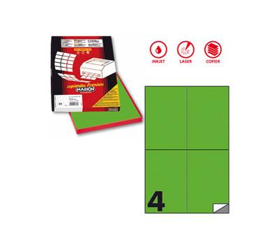 Etichetta adesiva C519 - permanente - 105 x 148,5 mm - 4 etichette per foglio - verde fluo - scatola 100 fogli A4 - Markin - X210C519F-VE - 8007047051141 - DMwebShop