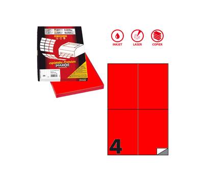 Etichetta adesiva C519 - permanente - 105 x 148,5 mm - 4 etichette per foglio - rosso fluo - scatola 100 fogli A4 - Markin - X210C519F-RO - 8007047051158 - DMwebShop