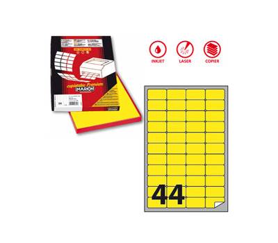 Etichetta adesiva A406 - permanente - 47,5 x 25,5 mm - 44 etichette per foglio - giallo fluo - scatola 100 fogli A4 - Markin - X210A406F-GI - 8007047051202 - DMwebShop