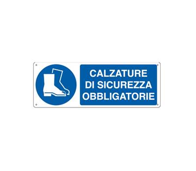 Cartello segnalatore 35 x 12,5 cm CALZATURE DI SICUREZZA OBBLIGATORIE alluminio - 17480