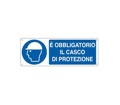 Cartello segnalatore 35 x 12,5 cm E OBBLIGATORIO IL CASCO DI PROTEZIONE - 17477