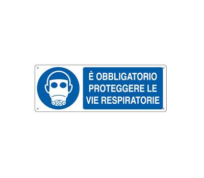 Cartello segnalatore 35 x 12,5 cm alluminio E OBBLIGATORIO PROTEGGERE LE VIE RESPIRATORIE - 17478 Cartello segnalatore 35 x 12,5 cm alluminio E OBBLIGATORIO PROTEGGERE LE VIE RESPIRATORIE - 17478