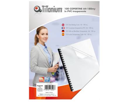 Copertine rilegatura A4,180 micron PVC neutro trasparente scatola 100 pezzi Titanium PB100 - 06T - 5927