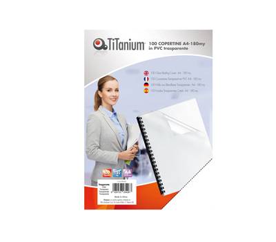 Copertine rilegatura A4,180 micron PVC neutro trasparente scatola 100 pezzi Titanium PB100 - 06T - 5927