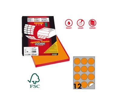 Etichette adesive tonde R 310 in carta permanenti diametro 60 mm 12 etichette per foglio 100 fogli arancio fluo X210R310F AR - 7265