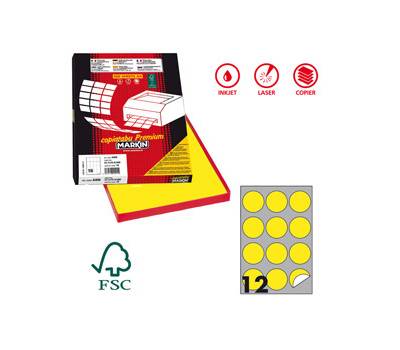 Etichette adesive tonde R 310 in carta permanenti diametro 60 mm 12 etichette per foglio 100 fogli giallo fluo X210R310F GI - 7256