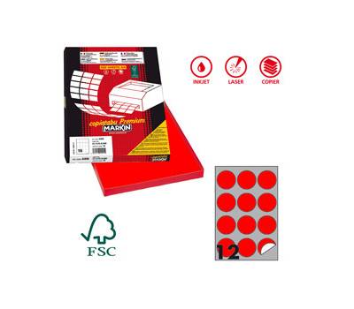 Etichette adesive tonde R 310 in carta permanenti diametro 60 mm 12 etichette per foglio 100 fogli rosso fluo X210R310F RO - 7314