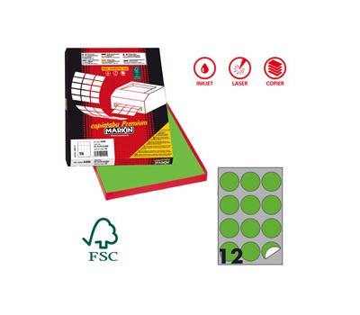 Etichette adesive tonde R 310 in carta permanenti diametro 60 mm 12 etichette per foglio 100 fogli verde fluo X210R310F VE - 7303