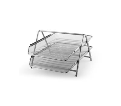 Vaschetta portacorrispondenza 2 ripiani 35,5 x 30 x 21 cm rete metallica argento - 10565