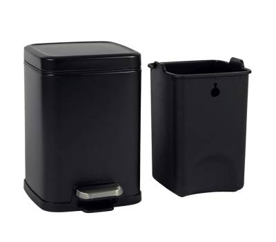 Bidone Pico - con pedale e vaschetta - 4 lt - nero satinato - Perfetto - 28151 - 8052474281517 - DMwebShop - 2