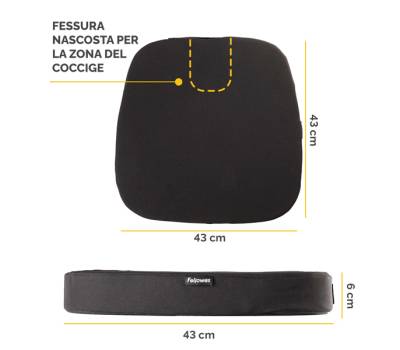 Cuscino Breyta Comfort - 6 x 43 x 43 cm - in tessuto - nero - Fellowes - 100119850 - 43859803040 - DMwebShop - 2
