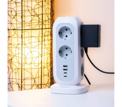 Torre di Alimentazione Multi-Spina EUPT-01 con 2 x USB-C - 2 x USB-A - Verbatim - 49547 - 23942495475 - DMwebShop - 1