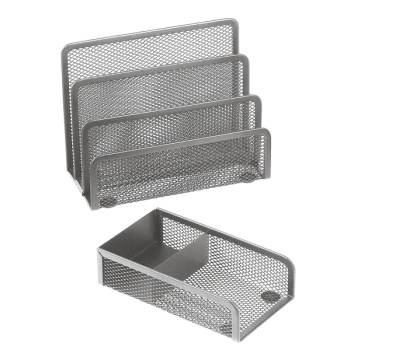Set scrivania 4 accessori rete metallica argento - 12064 - 4