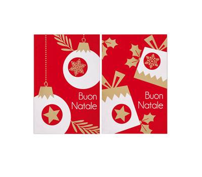 Biglietto Natale doppio 9 x 14 cm cartoncino fantasie assortite rosso - 3118