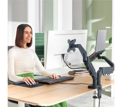 Braccio salvaspazio - per 2 monitor e laptop - grigio scuro - Leitz - 65380089 - 4002432134700 - DMwebShop - 4