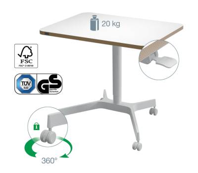 Scrivania Compatta pneumatica Sit Stand mobile 80 x 60 x 75 cm bianco - 1041 - 3 Scrivania Compatta pneumatica Sit Stand mobile 80 x 60 x 75 cm bianco - 1041 - 3