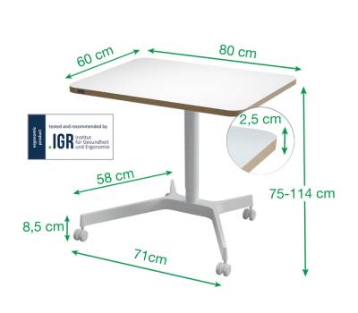 Scrivania Compatta pneumatica Sit Stand mobile 80 x 60 x 75 cm bianco - 1041 - 4 Scrivania Compatta pneumatica Sit Stand mobile 80 x 60 x 75 cm bianco - 1041 - 4
